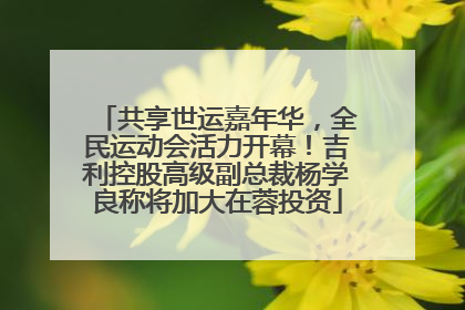 共享世运嘉年华，全民运动会活力开幕！吉利控股高级副总裁杨学良称将加大在蓉投资