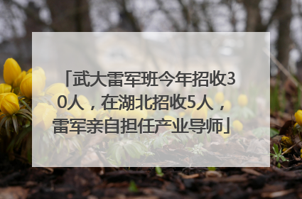 武大雷军班今年招收30人，在湖北招收5人，雷军亲自担任产业导师